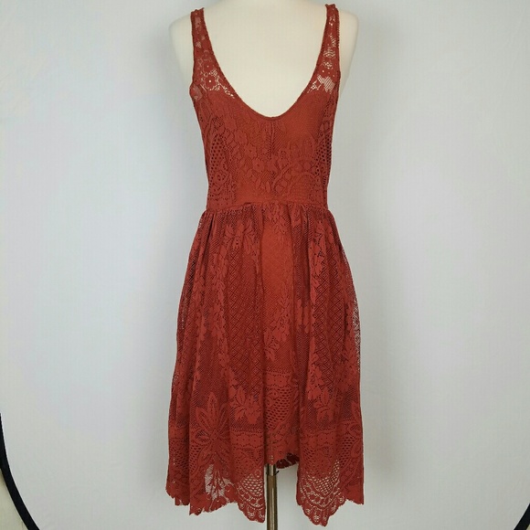Free People Dresses & Skirts - Free People Burnt Orange Lace Shimmer Dress 4